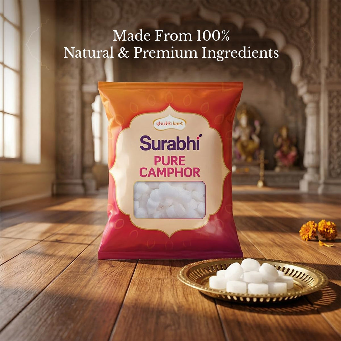 Shubhkart Surabhi Pure Camphor 100g Pouch – Natural Kapooram Tablets for Puja and Diwali