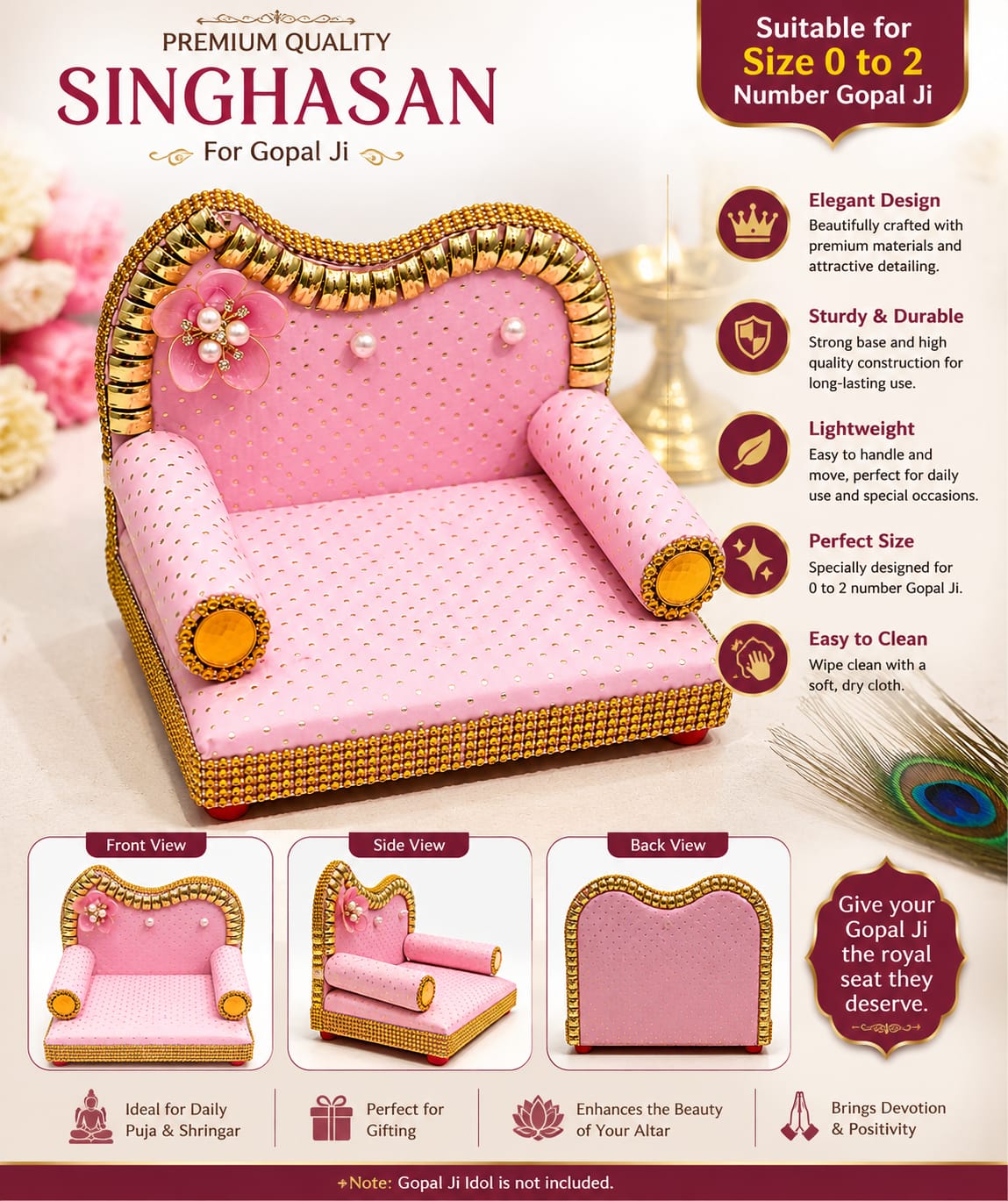 Laddu Gopal Singhasan LIght Pink Color