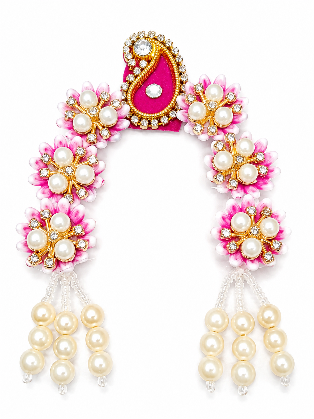 Chandrika for Radha Rani & Durga Maa Idol Shringar | Decorative Floral Pearl Hair Ornament | Suitable for up to 12 Inch Idol | Available in 6 Colours | Handmade Temple Jewellery (Pack of 1)