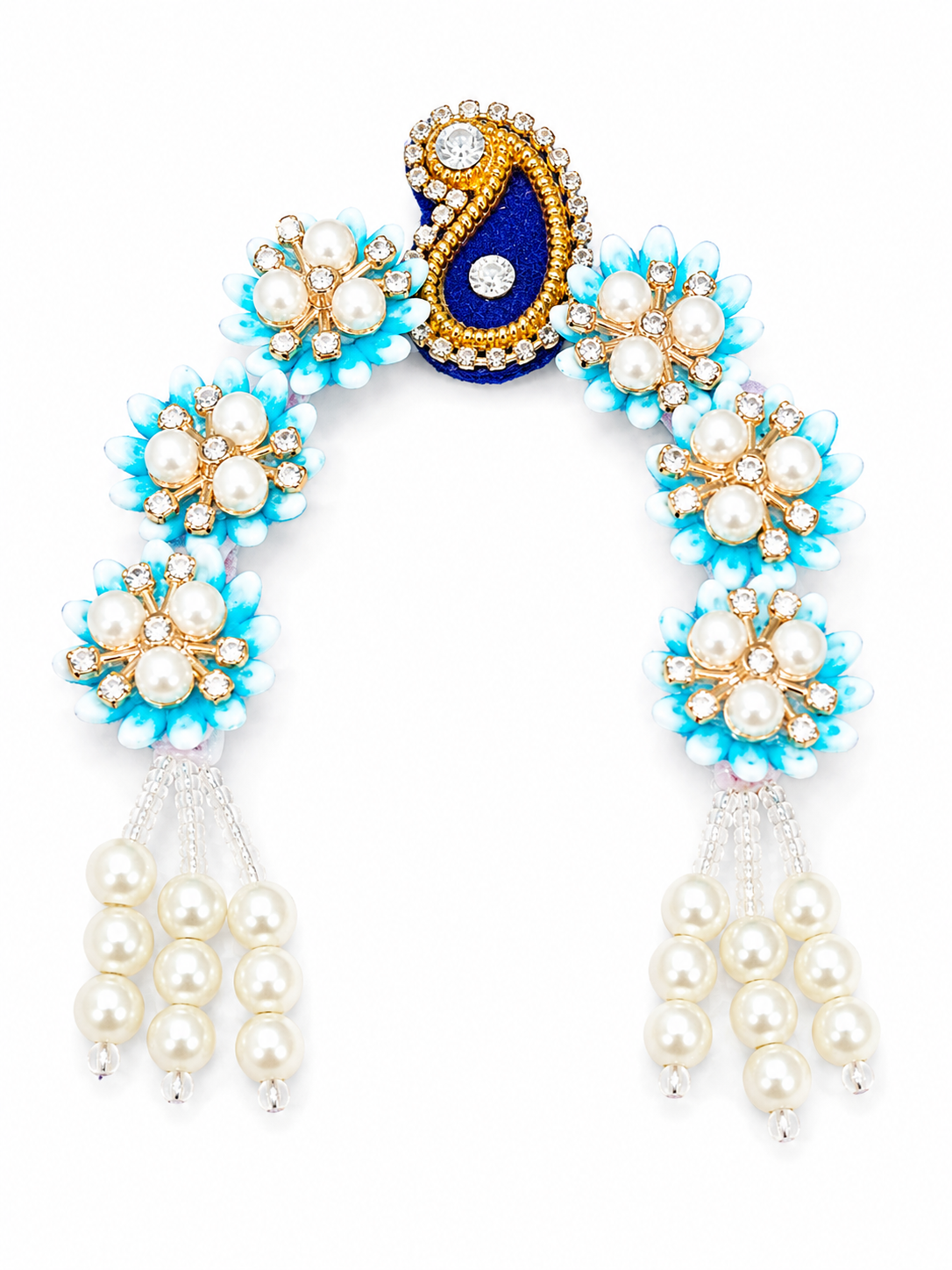 Chandrika for Radha Rani & Durga Maa Idol Shringar | Decorative Floral Pearl Hair Ornament | Suitable for up to 12 Inch Idol | Available in 6 Colours | Handmade Temple Jewellery (Pack of 1)