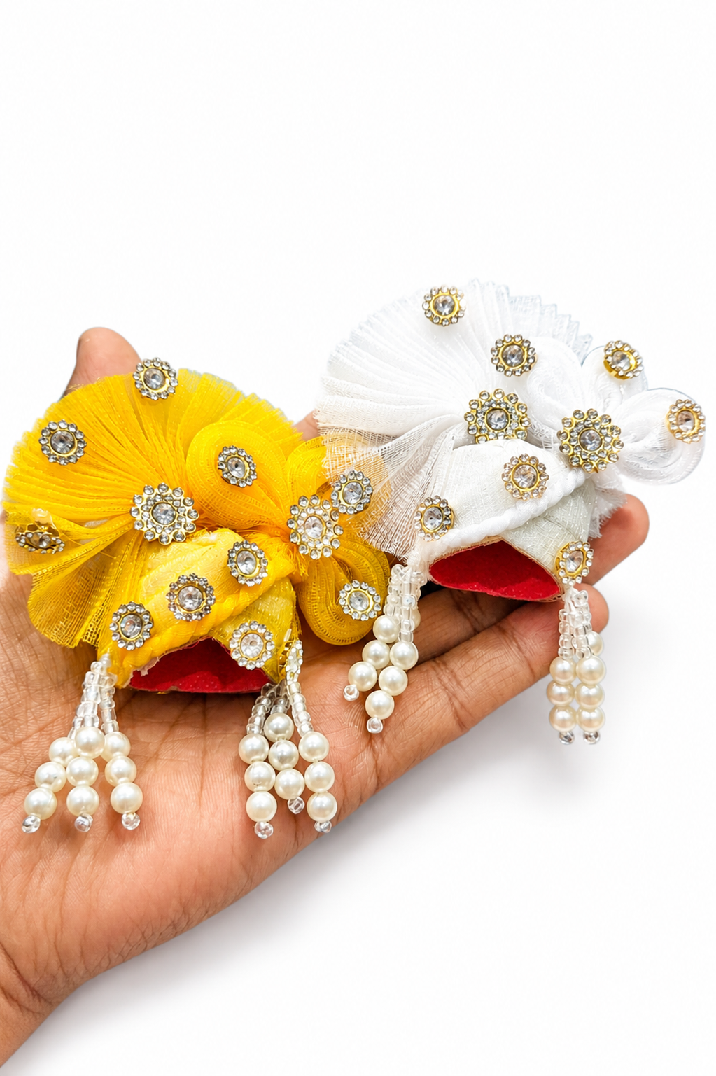 Pack of 2 Laddu Gopal Pagdi Size 2 Number | Janmashtami Special Designer Mukut Safa | Premium Stone & Pearl Work Pagdi for Bal Gopal, Kanha Ji, Krishna Idol Shringar | Suitable for 2 Number Laddu Gopal