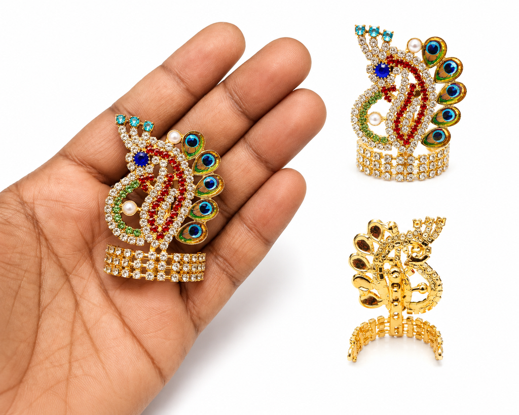 luxury stone studded laddu gopal mukut for 4 5 6 number idol designer peacock feather crown for kanha ji shringar mukut for bal gopal