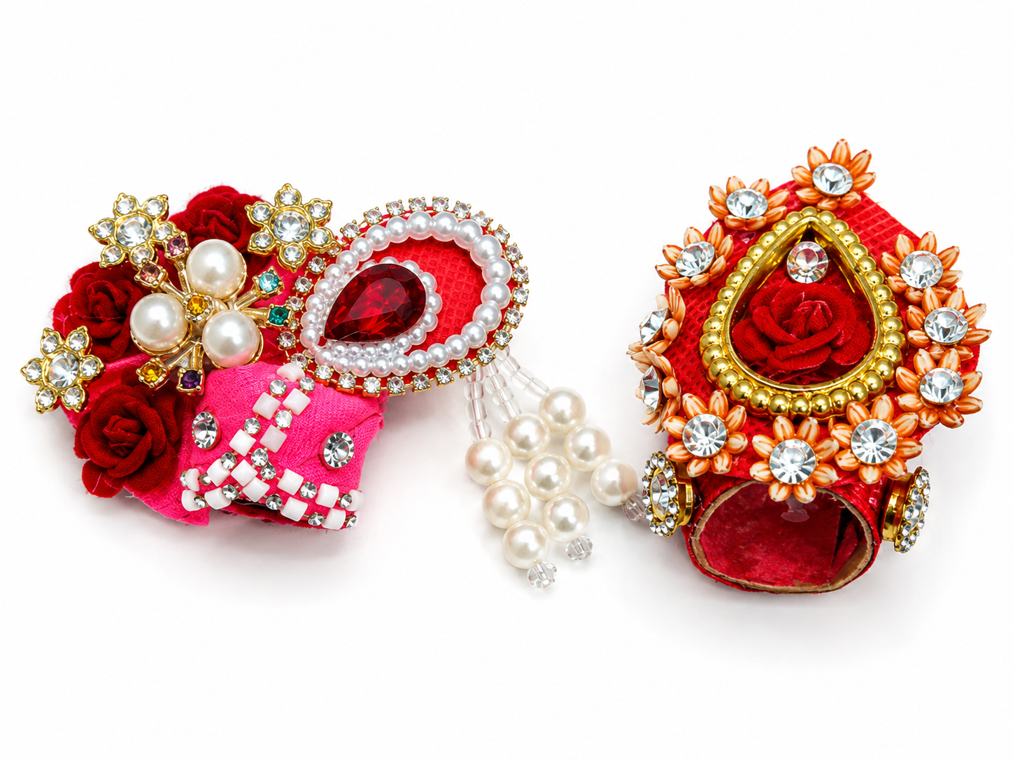 pack of 2 premium fancy pagdi for size 0 laddu gopal ji designer mukut pagdi set with pearl stone work handmade kanha ji shringar accessories 1