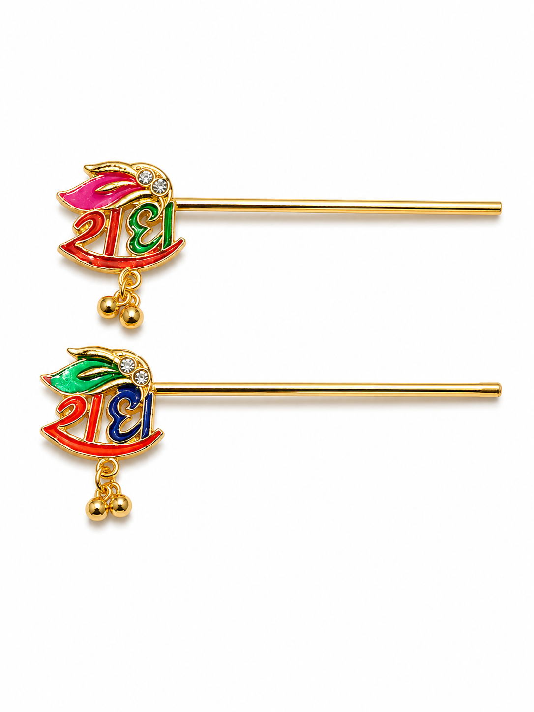 pack of 2 radhe naam basuri for laddu gopal ji 3 5 inch decorative flute for kanha ji idol multicolor golden finish morpankh design bansuri