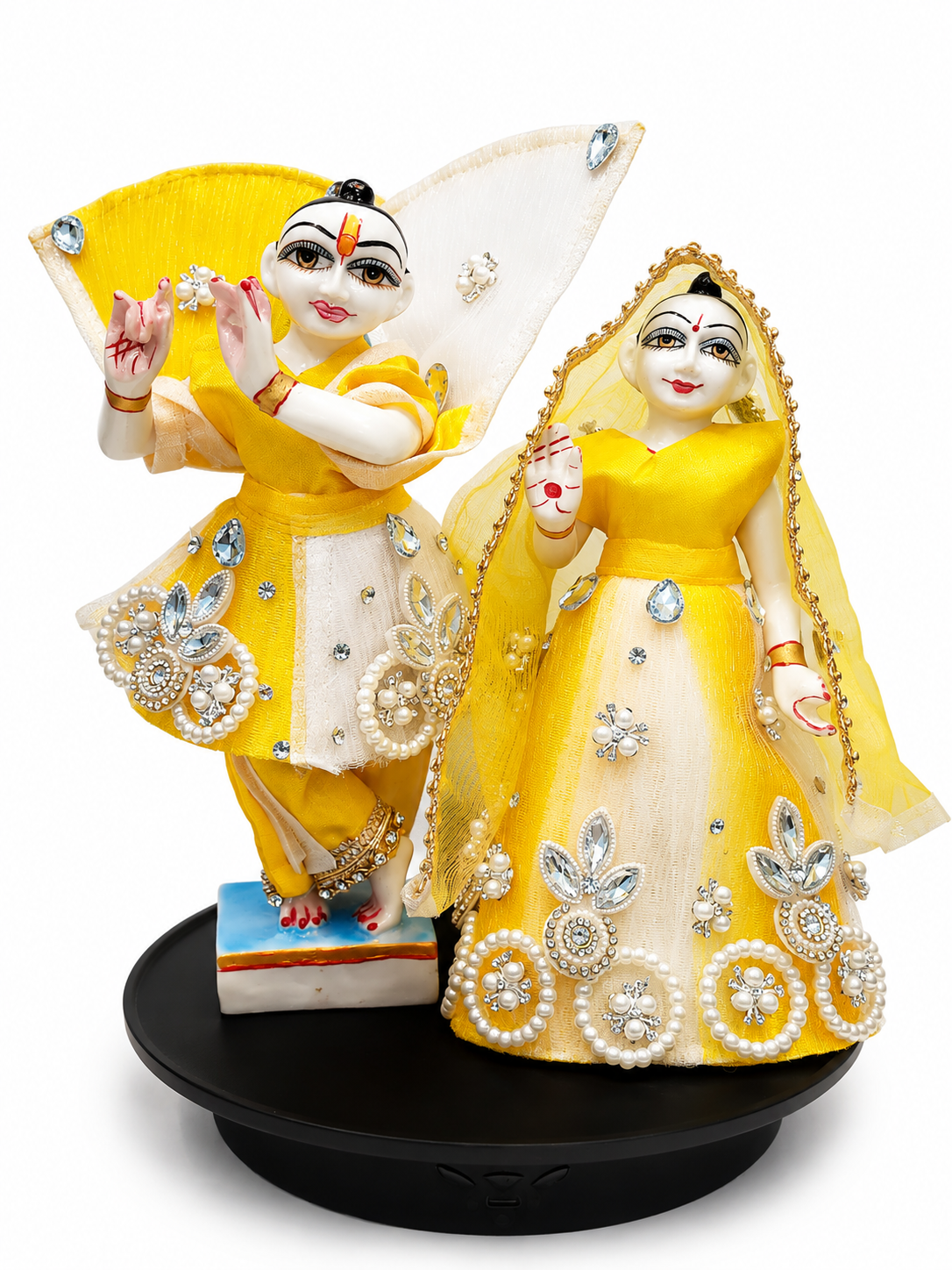 Radha Krishna Heavy Fancy Dress with Hand Stone Work for 9 and 10 Inch Murti - Yellow