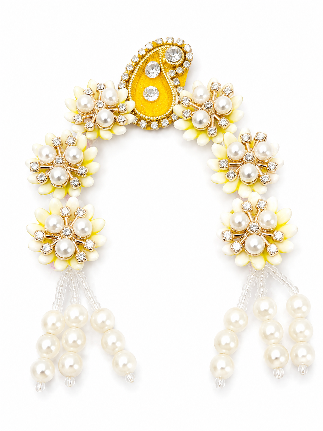 Chandrika for Radha Rani & Durga Maa Idol Shringar | Decorative Floral Pearl Hair Ornament | Suitable for up to 12 Inch Idol | Available in 6 Colours | Handmade Temple Jewellery (Pack of 1)