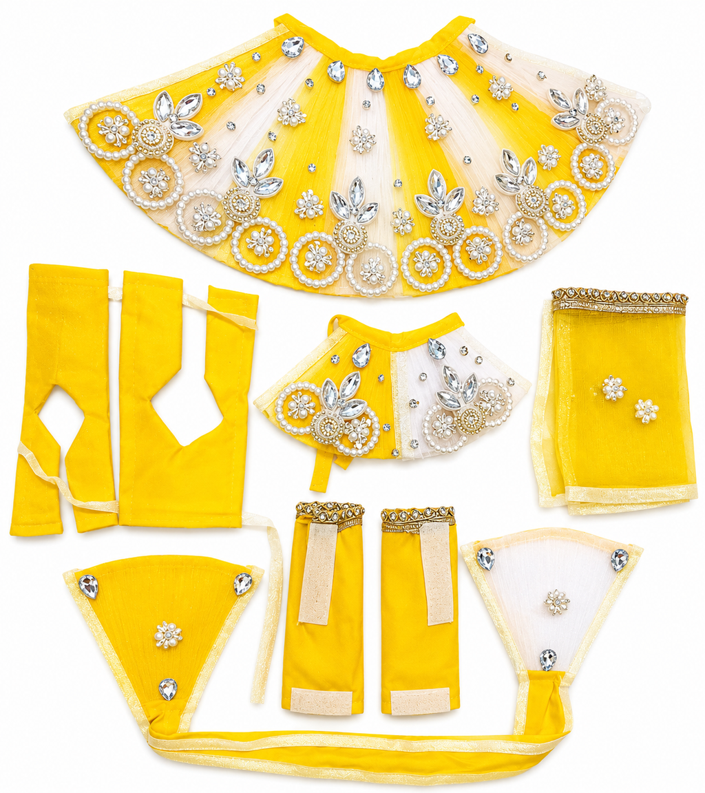 Radha Krishna Heavy Fancy Dress with Hand Stone Work for 9 and 10 Inch Murti - Yellow