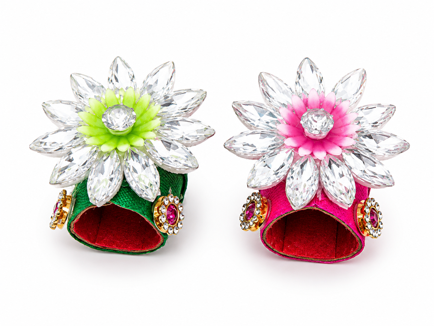 pack of 2 designer pagdi for size 0 laddu gopal ji fancy stone work mukut pagdi set for bal gopal kanha ji premium decorative head dress for thakur ji multicolor