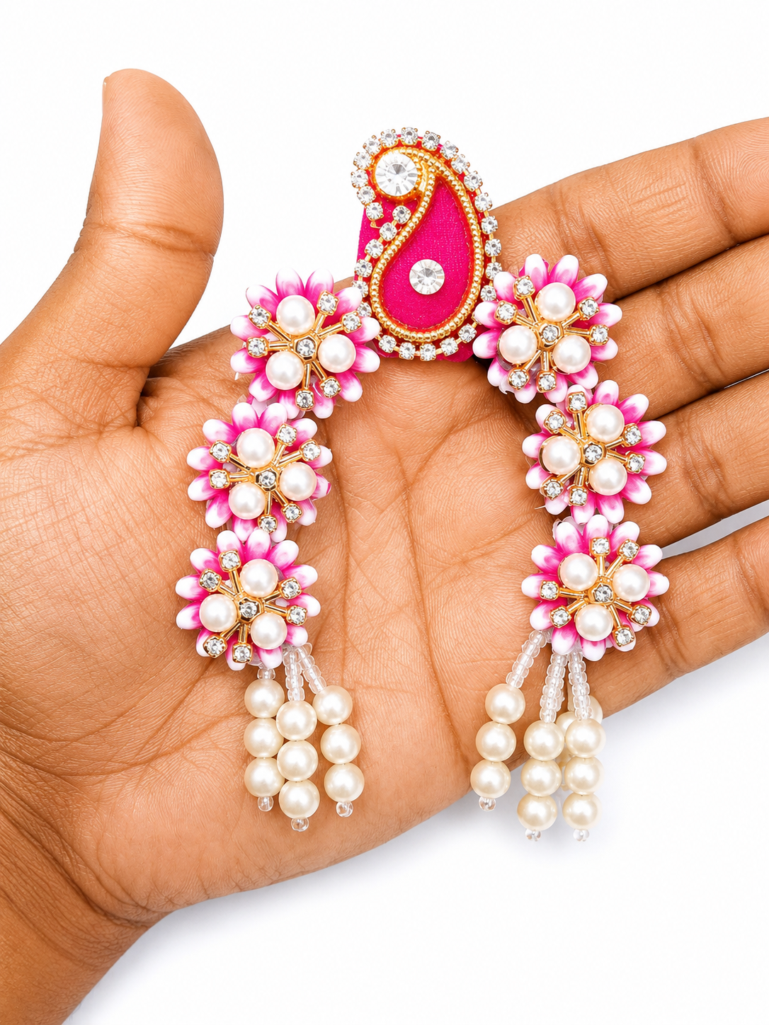 Chandrika for Radha Rani & Durga Maa Idol Shringar | Decorative Floral Pearl Hair Ornament | Suitable for up to 12 Inch Idol | Available in 6 Colours | Handmade Temple Jewellery (Pack of 1)