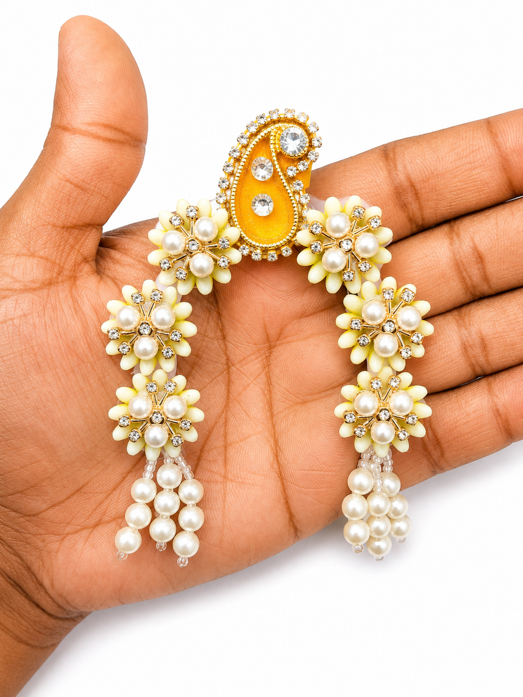 Chandrika for Radha Rani & Durga Maa Idol Shringar | Decorative Floral Pearl Hair Ornament | Suitable for up to 12 Inch Idol | Available in 6 Colours | Handmade Temple Jewellery (Pack of 1)