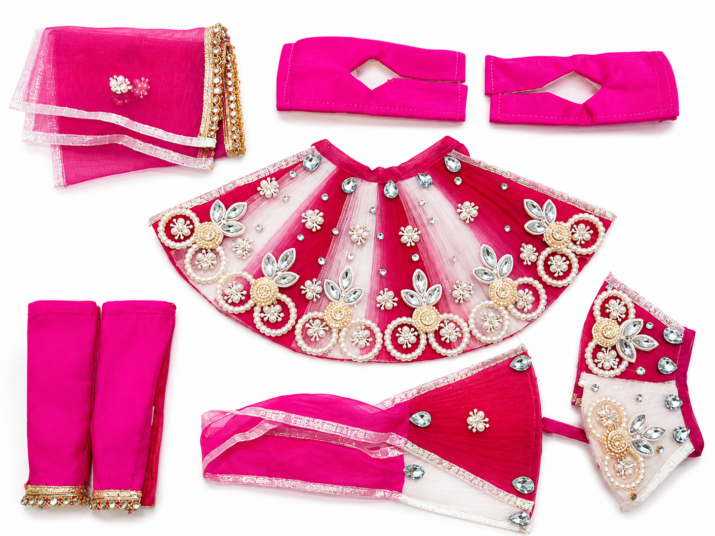 Radha Krishna Heavy Fancy Dress with Hand Stone Work for 9 and 10 Inch Murti - Pink