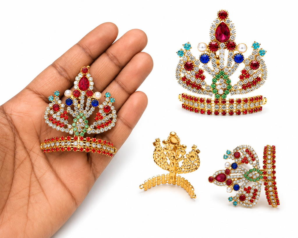 premium stone studded laddu gopal mukut for 5 6 7 8 number idol royal designer kanha ji crown bal gopal shringar mukut