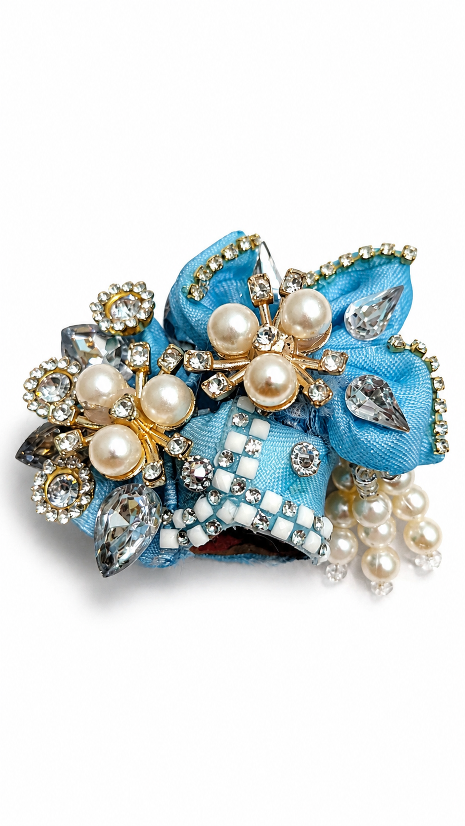 premium sky blue pearl stone work laddu gopal pagdi for size 0 handmade designer mukut safa for 1 to 1 5 inch bal gopal idol