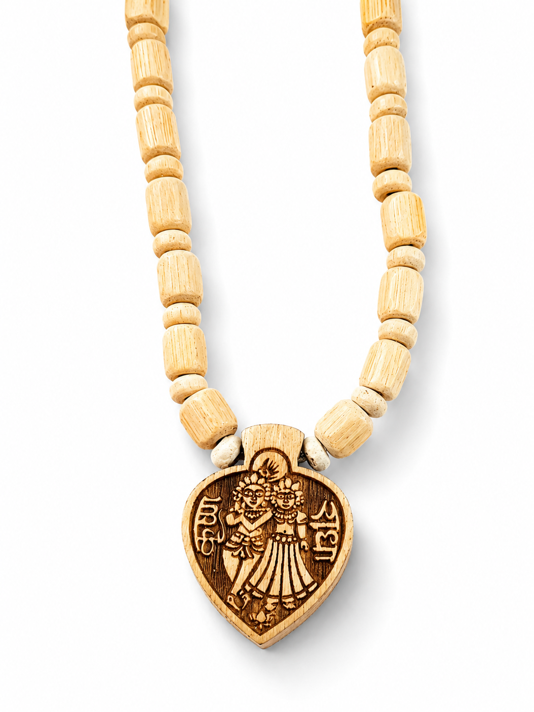 premium tulsi kanthi mala with radha krishna wooden pendant single round tulsi necklace for men women spiritual devotional mala