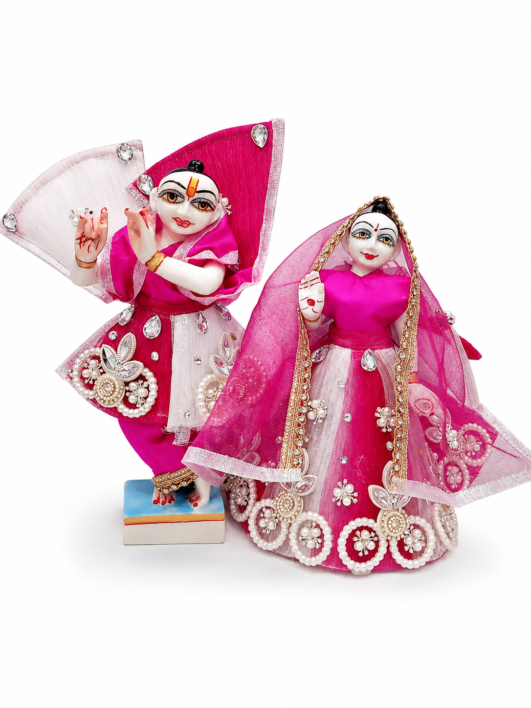 Radha Krishna Heavy Fancy Dress with Hand Stone Work for 9 and 10 Inch Murti - Pink
