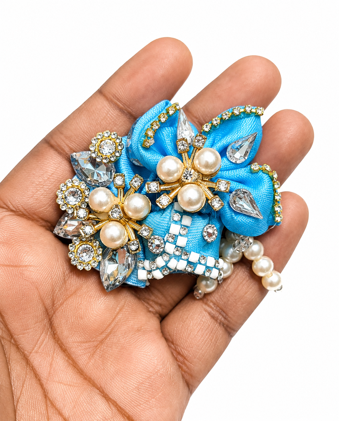 premium sky blue pearl stone work laddu gopal pagdi for size 0 handmade designer mukut safa for 1 to 1 5 inch bal gopal idol