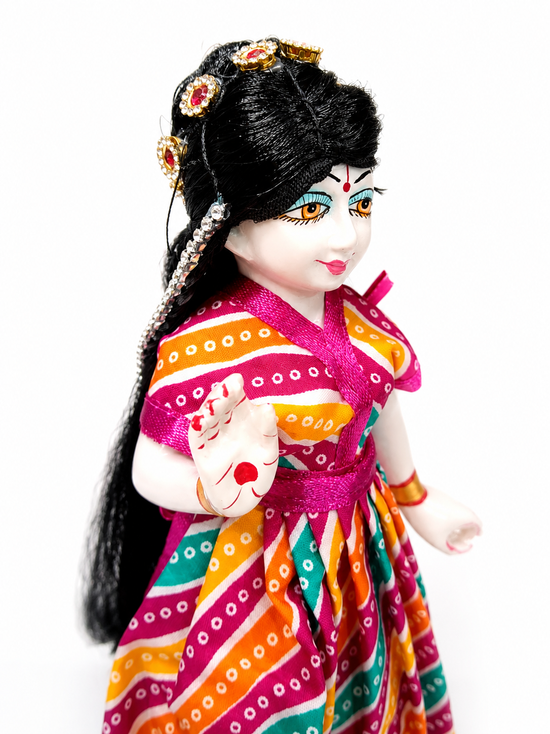 Hair Wig for Radha Rani & Durga Maa Idol Sringar | Size 5 Number | Suitable for Up to 9 Inch Idol | Decorative Black Hair Wig with Bun & Stone Chain | Pack of 1