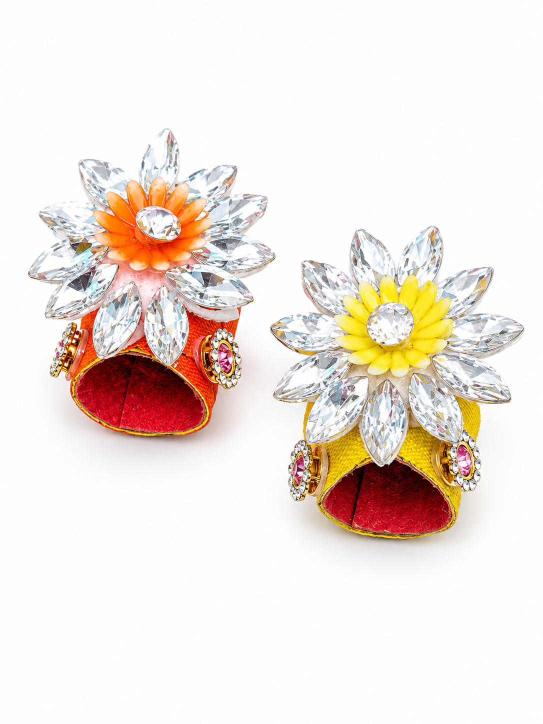 pack of 2 designer pagdi for size 0 laddu gopal ji fancy stone work mukut pagdi set for bal gopal kanha ji premium decorative head dress for thakur ji multicolor 1