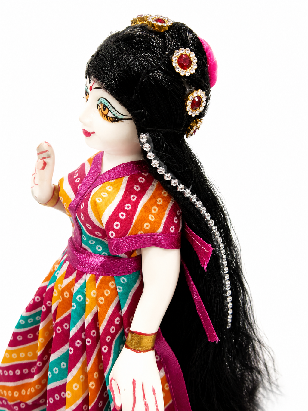 Hair Wig for Radha Rani & Durga Maa Idol Sringar | Size 5 Number | Suitable for Up to 9 Inch Idol | Decorative Black Hair Wig with Bun & Stone Chain | Pack of 1