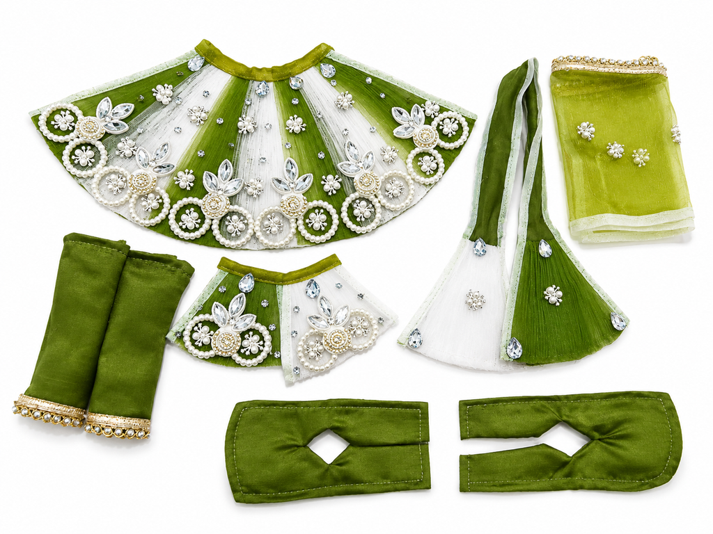 Radha Krishna Heavy Fancy Dress with Hand Stone Work for 9 and 10 Inch Murti - Green