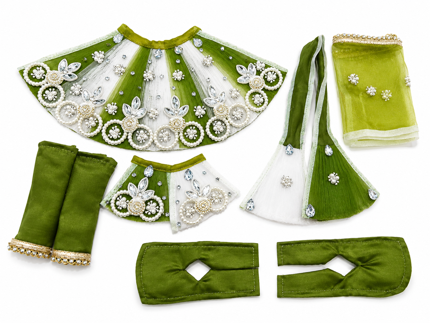 Radha Krishna Heavy Fancy Dress with Hand Stone Work for 9 and 10 Inch Murti - Green