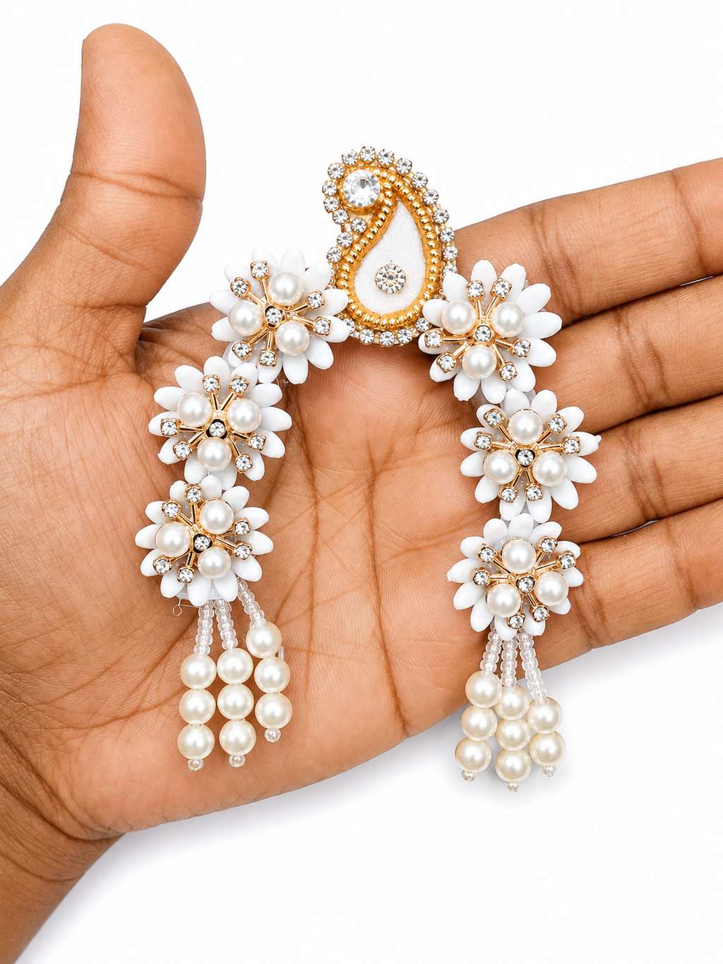 Chandrika for Radha Rani & Durga Maa Idol Shringar | Decorative Floral Pearl Hair Ornament | Suitable for up to 12 Inch Idol | Available in 6 Colours | Handmade Temple Jewellery (Pack of 1)