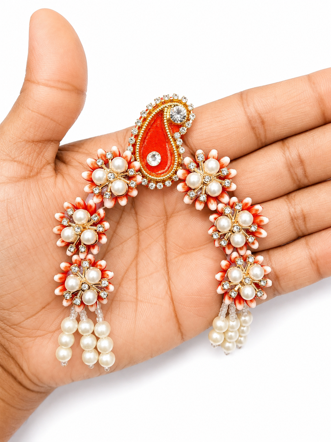 Chandrika for Radha Rani & Durga Maa Idol Shringar | Decorative Floral Pearl Hair Ornament | Suitable for up to 12 Inch Idol | Available in 6 Colours | Handmade Temple Jewellery (Pack of 1)