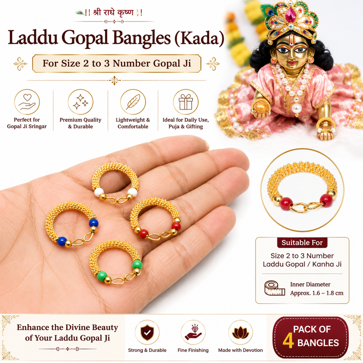 Laddu Gopal Bangles Pack of 2 Pair Suitable for Size 0, 1, 2 Number Gopal Kanha Ji Idol