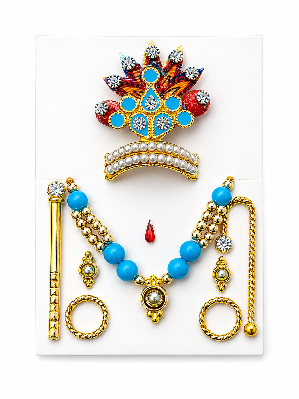 Laddu Gopal Shringar Set Pack of 2 | Premium Mukut, Mala, Mor Pankh, Bansuri & Accessories | Size 0 to 2 Bal Gopal Idol