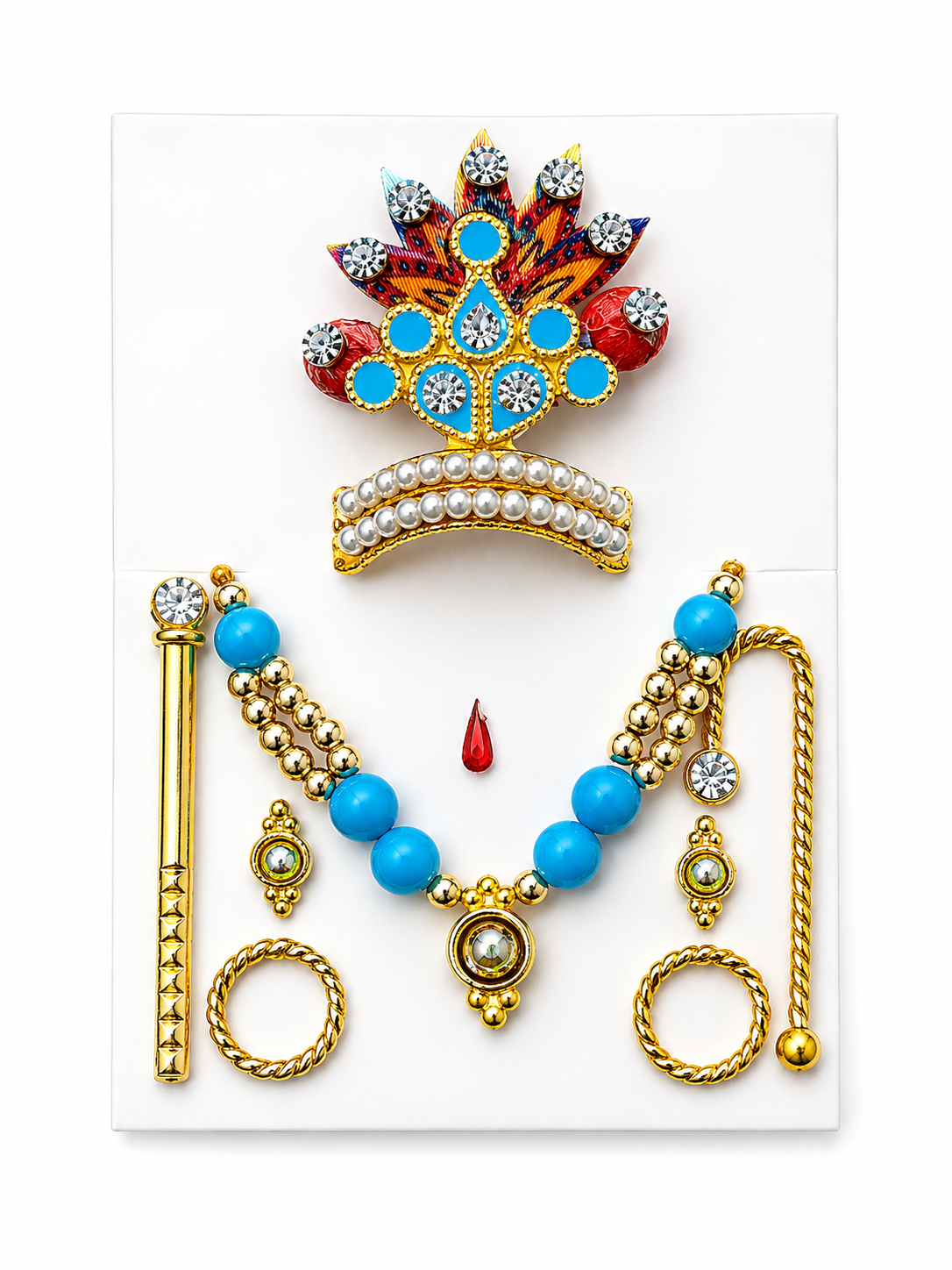 Laddu Gopal Shringar Set Pack of 2 | Premium Mukut, Mala, Mor Pankh, Bansuri & Accessories | Size 0 to 2 Bal Gopal Idol
