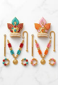 Vrindavan E Store Premium Meenakari Shringar Set for Laddu Gopal (Size 0) – Complete Jewelry Kit with Mukut, Mala, & Bansuri