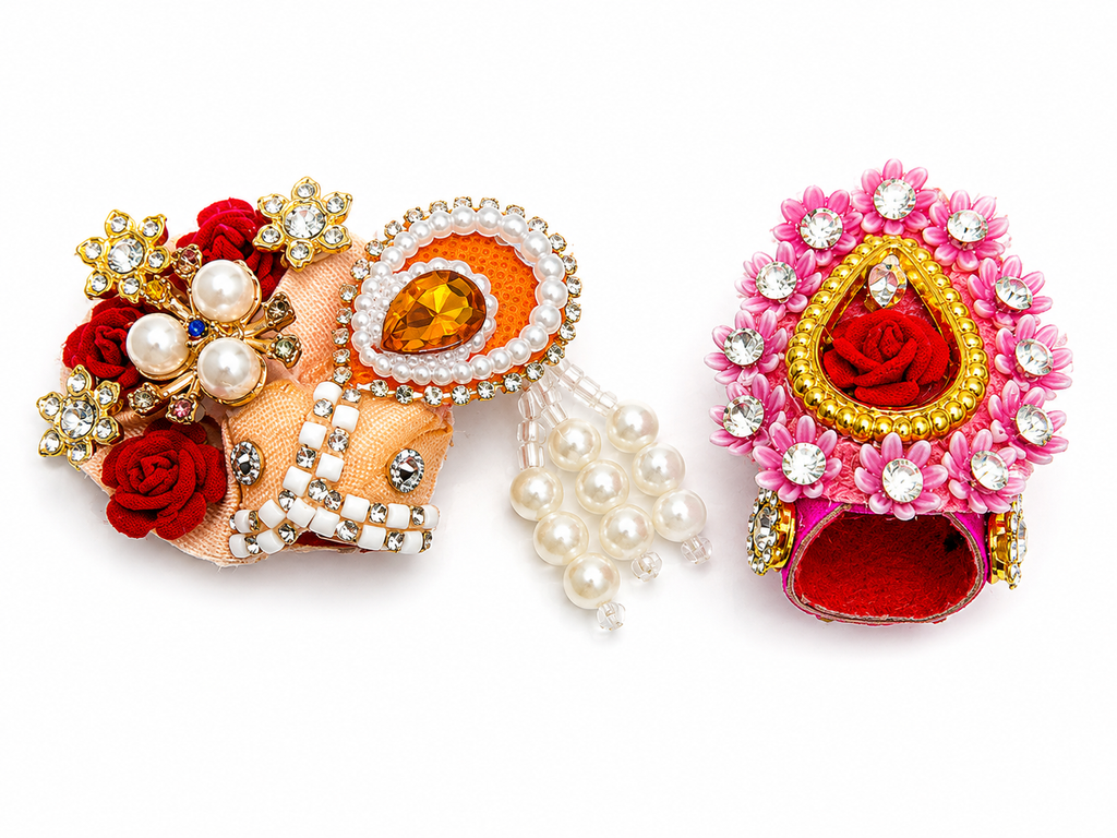 pack of 2 premium fancy pagdi for size 0 laddu gopal ji designer mukut pagdi set with pearl stone work handmade kanha ji shringar accessories 3