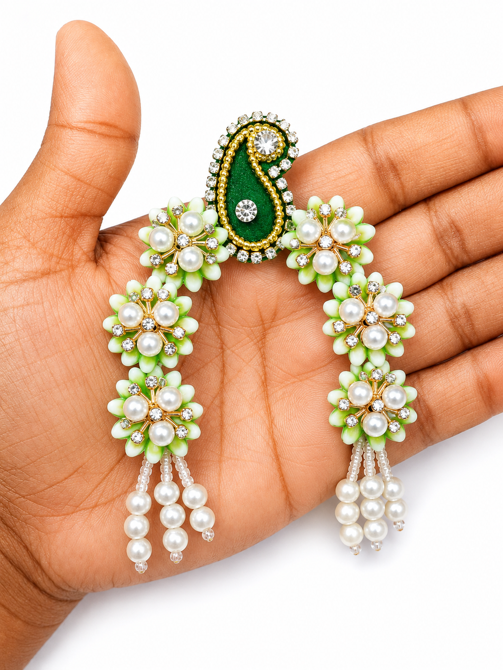 Chandrika for Radha Rani & Durga Maa Idol Shringar | Decorative Floral Pearl Hair Ornament | Suitable for up to 12 Inch Idol | Available in 6 Colours | Handmade Temple Jewellery (Pack of 1)