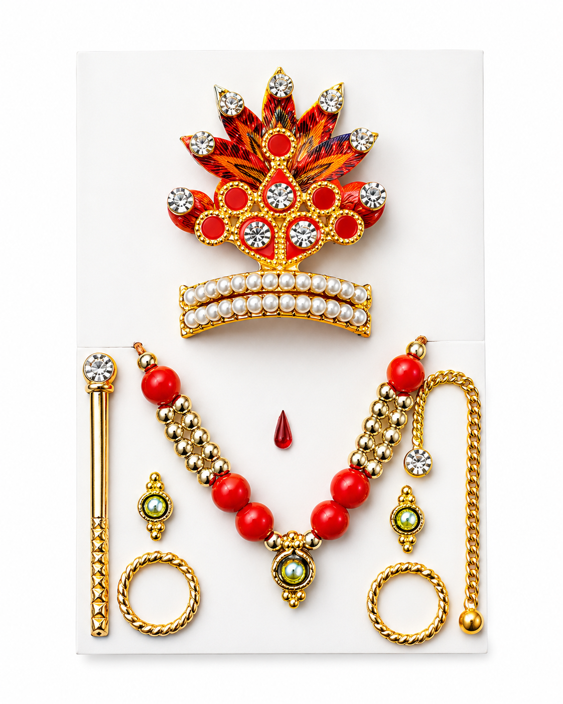 Laddu Gopal Shringar Set Pack of 2 | Premium Mukut, Mala, Mor Pankh, Bansuri & Accessories | Size 0 to 2 Bal Gopal Idol