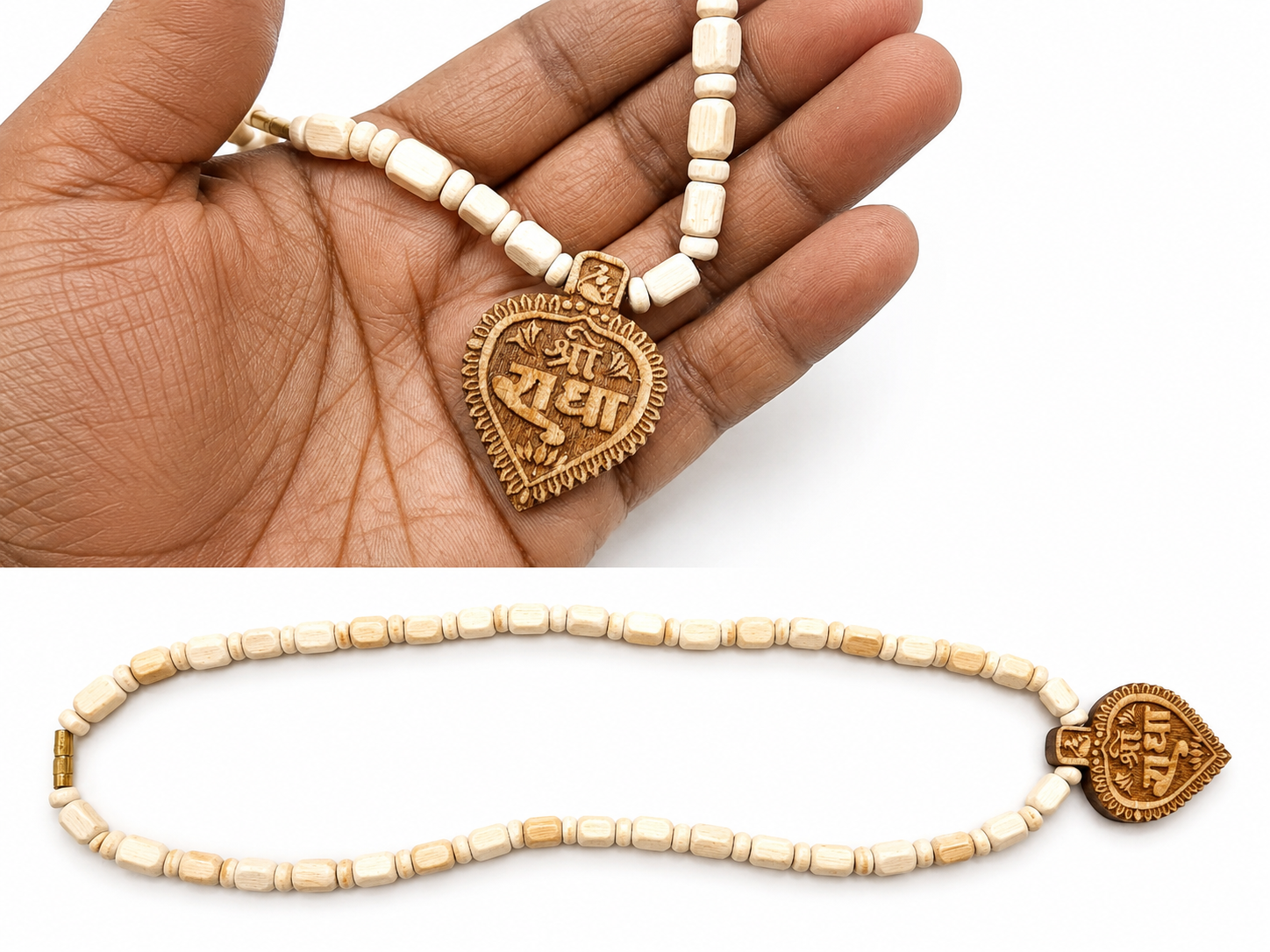 premium tulsi kanthi mala with shree radha pendant single round wooden beads necklace spiritual krishna devotee mala