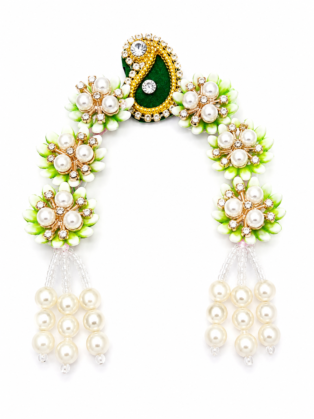 Chandrika for Radha Rani & Durga Maa Idol Shringar | Decorative Floral Pearl Hair Ornament | Suitable for up to 12 Inch Idol | Available in 6 Colours | Handmade Temple Jewellery (Pack of 1)