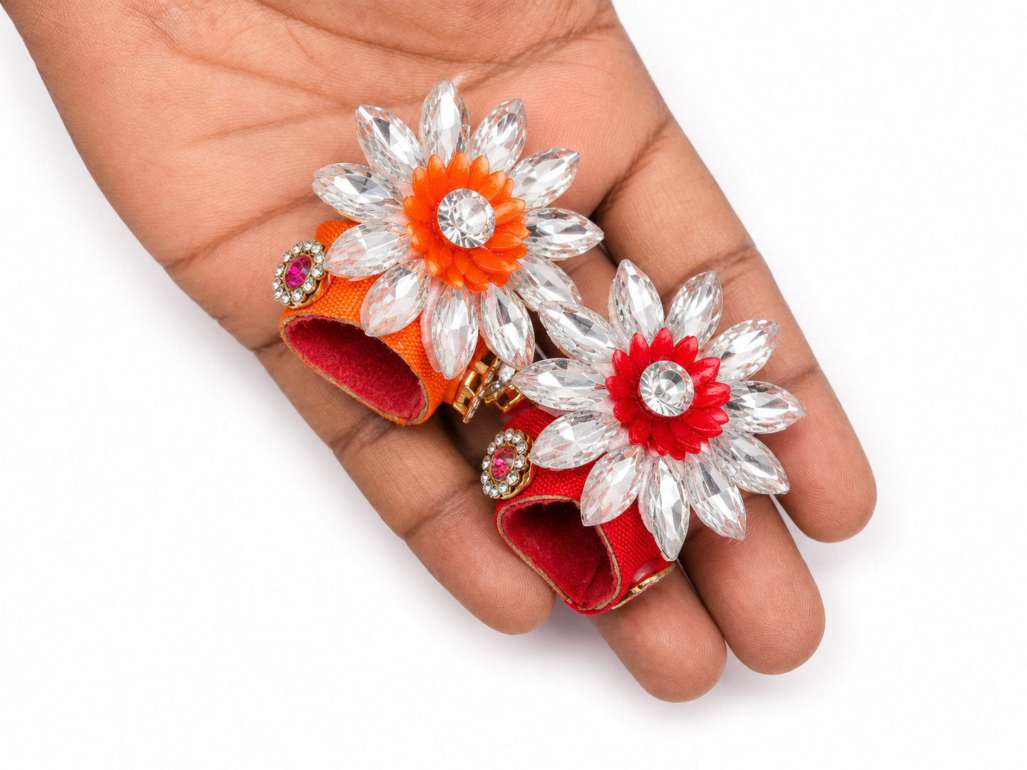 pack of 2 designer pagdi for size 0 laddu gopal ji fancy stone work mukut pagdi set for bal gopal kanha ji premium decorative head dress for thakur ji multicolor 2