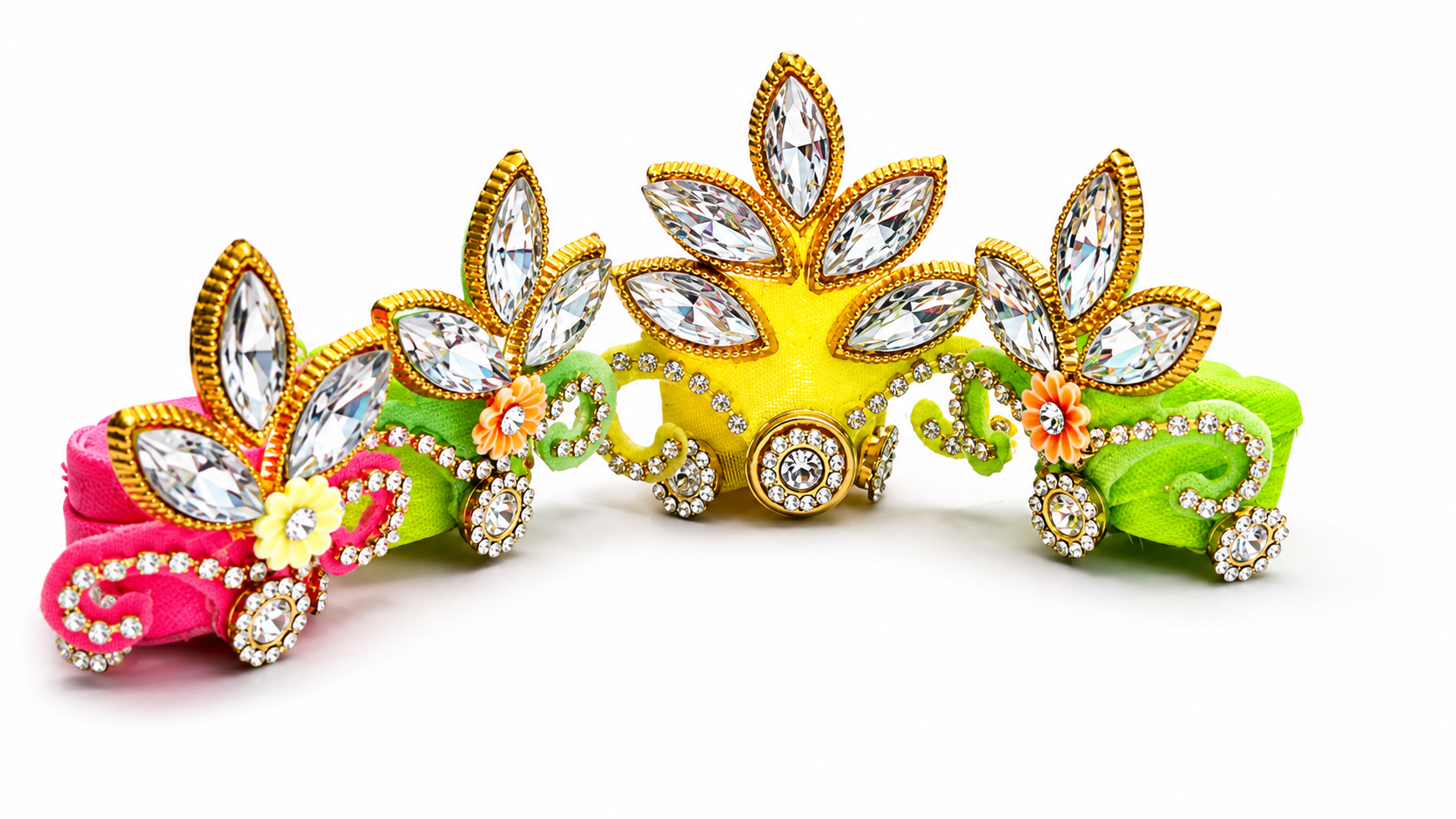 pack of 4 fancy pagdi for size 0 laddu gopal ji designer stone work mukut set for kanha ji premium shringar accessories multi color