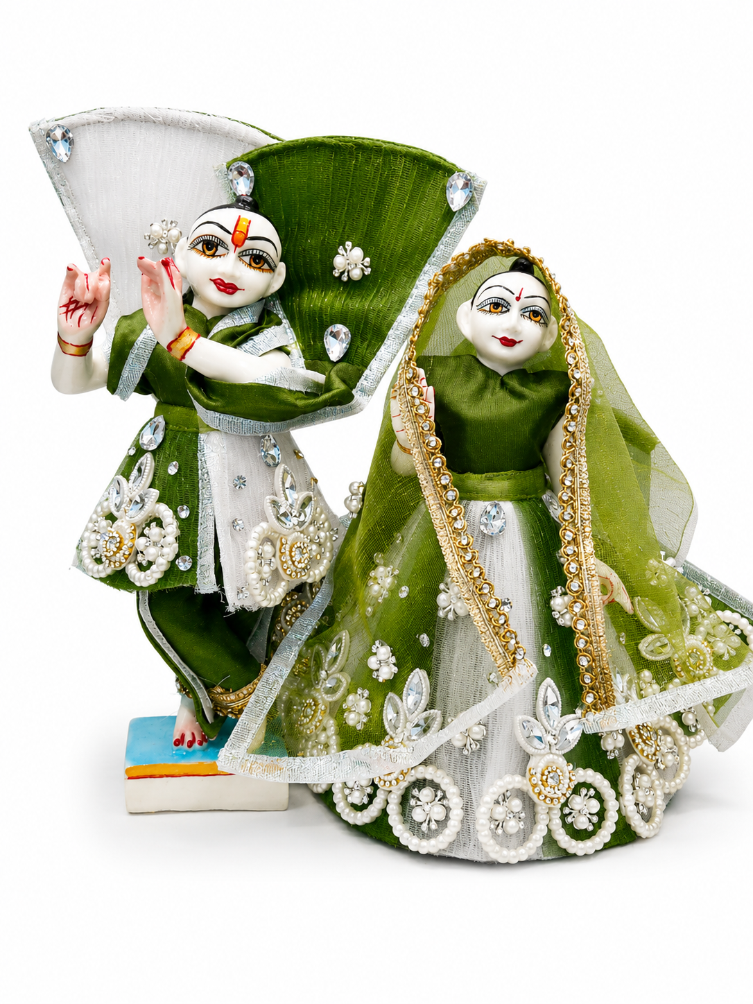 Radha Krishna Heavy Fancy Dress with Hand Stone Work for 9 and 10 Inch Murti - Green