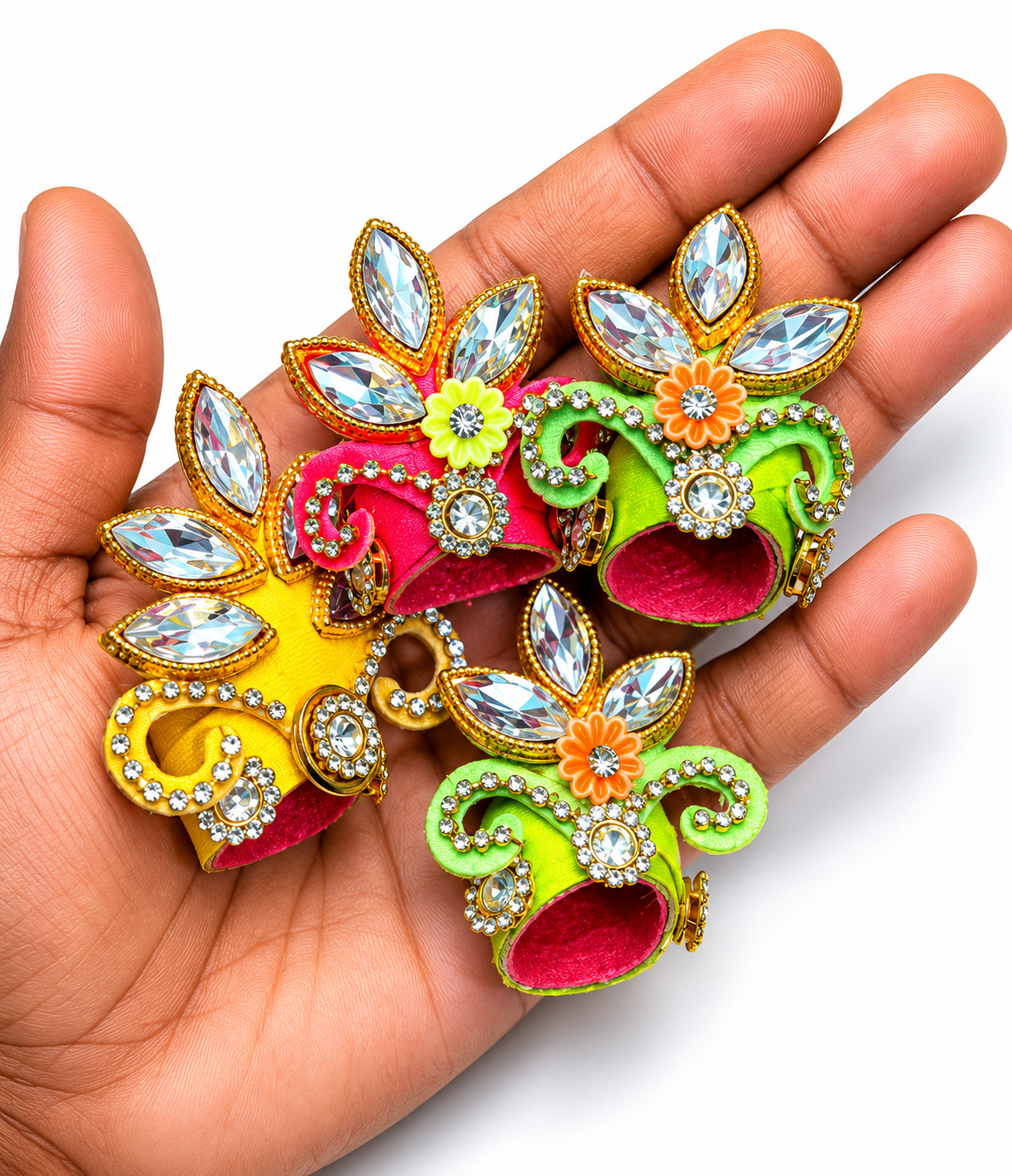 pack of 4 fancy pagdi for size 0 laddu gopal ji designer stone work mukut set for kanha ji premium shringar accessories multi color