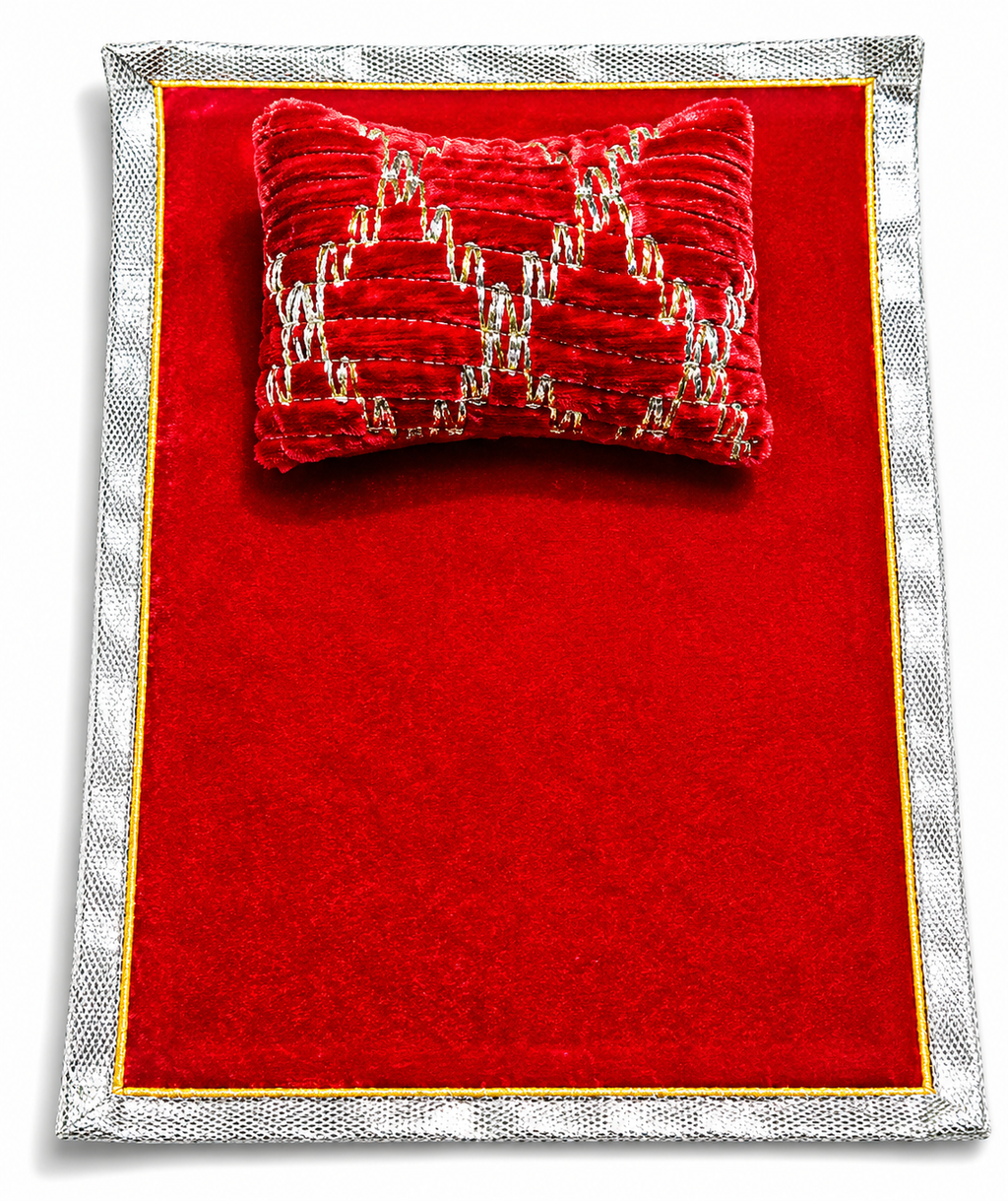 premium velvet laddu gopal bistar set for size 0 idol soft mattress with designer pillow kanha ji sleeping bed set maroon velvet bedding 1