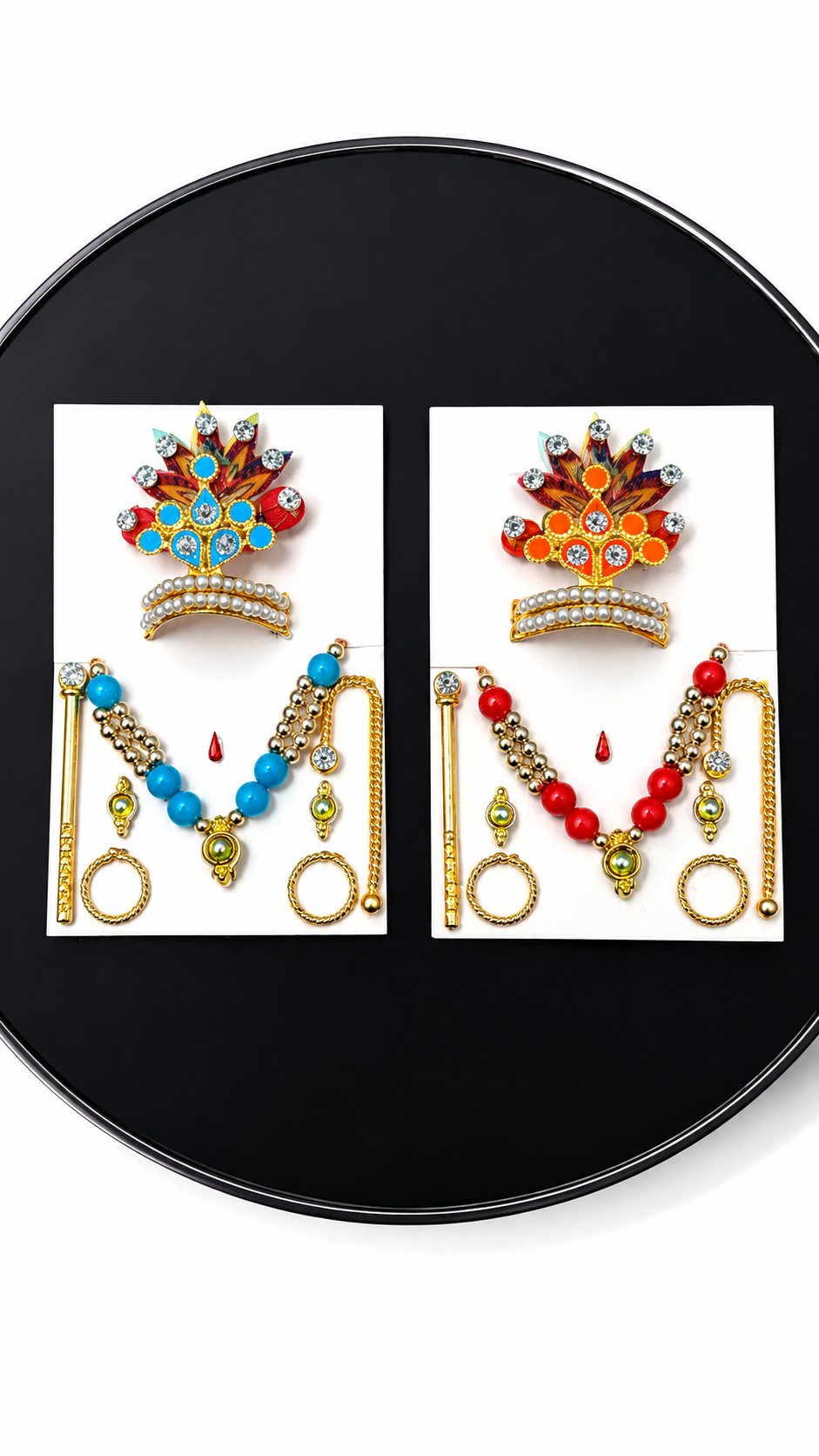 Laddu Gopal Shringar Set Pack of 2 | Premium Mukut, Mala, Mor Pankh, Bansuri & Accessories | Size 0 to 2 Bal Gopal Idol