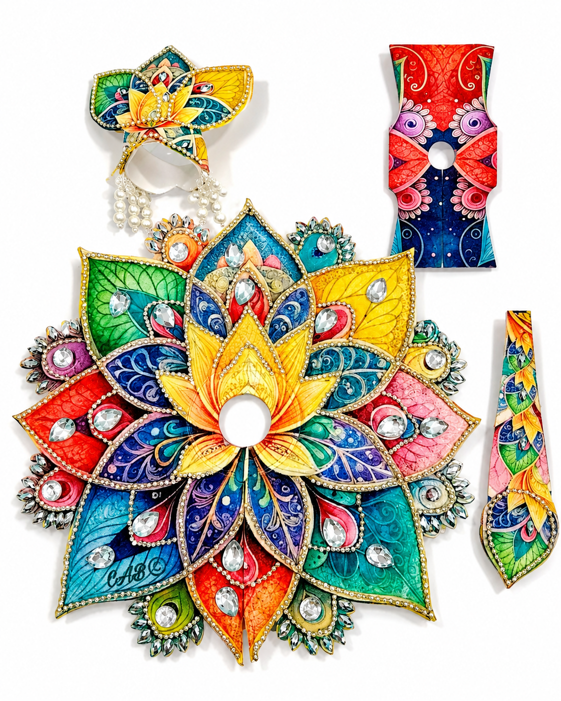 Designer Laddu Gopal Dress Size 4 with Matching Mukut | Premium Stone Work Poshak