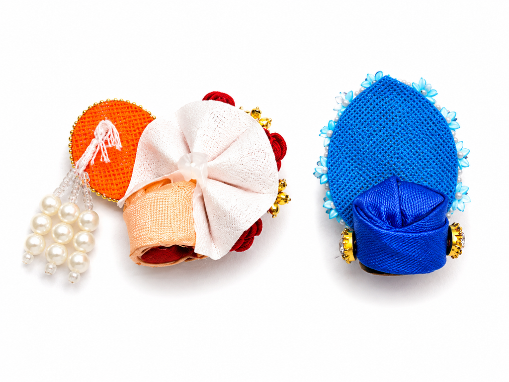 pack of 2 premium fancy pagdi for size 0 laddu gopal ji designer mukut pagdi set with pearl stone work handmade kanha ji shringar accessories 4