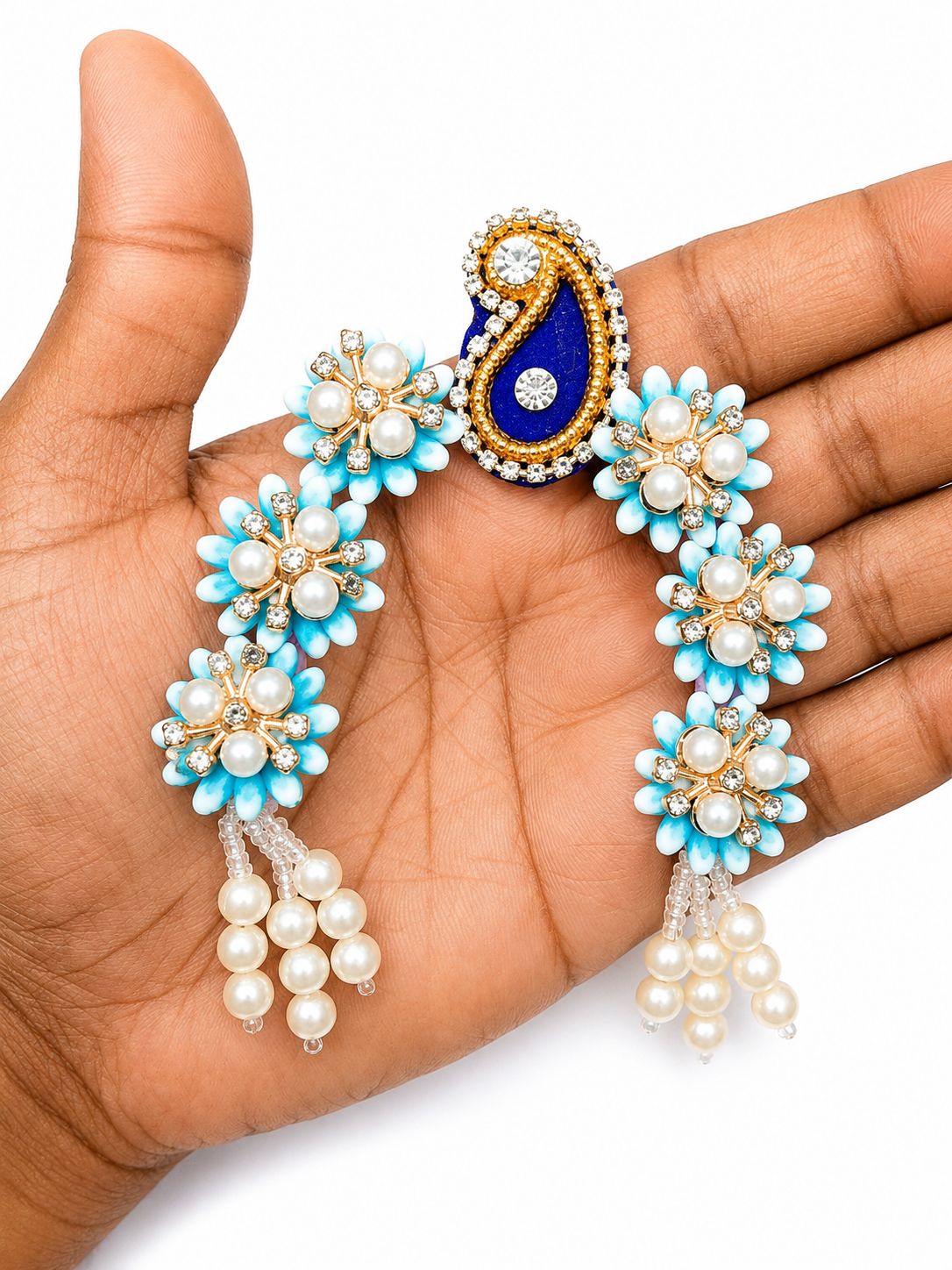 Chandrika for Radha Rani & Durga Maa Idol Shringar | Decorative Floral Pearl Hair Ornament | Suitable for up to 12 Inch Idol | Available in 6 Colours | Handmade Temple Jewellery (Pack of 1)